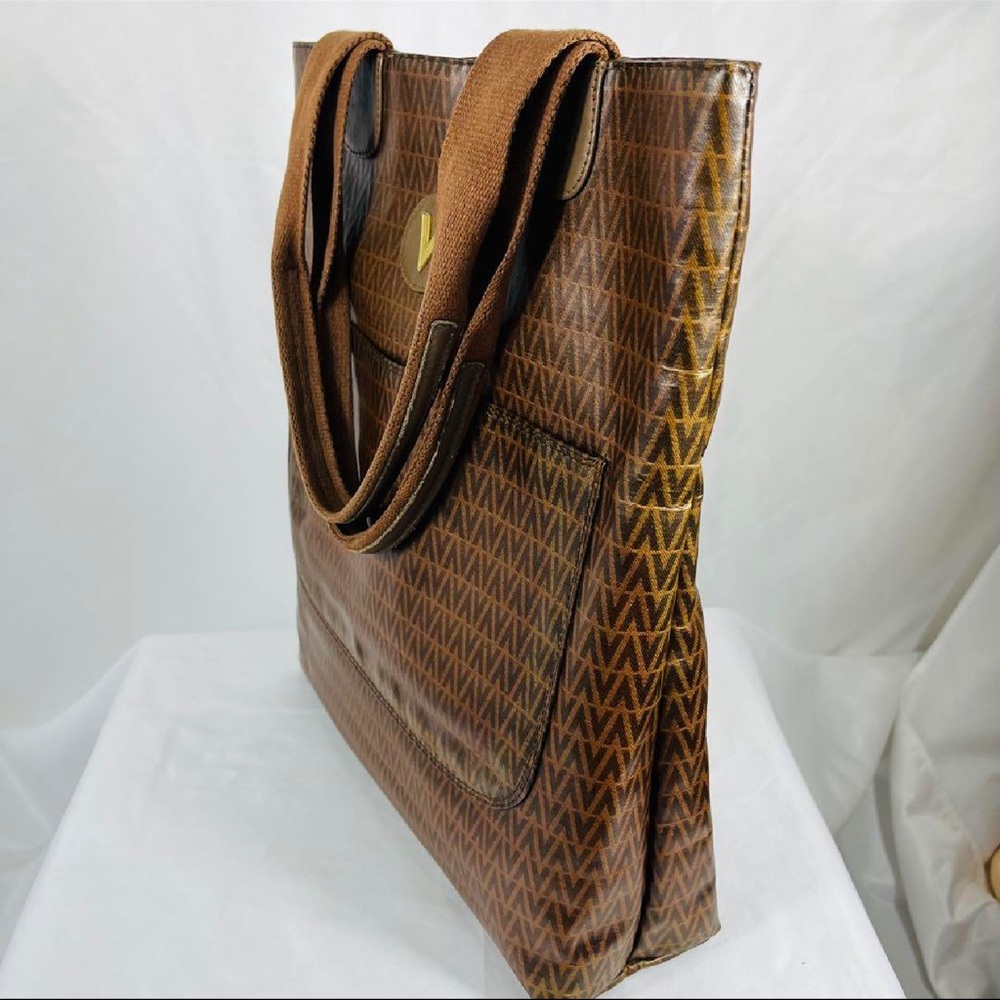 Mario Valentino Vintage Monogram Tote Bag with Pouch Brown Italy - Picture 15 of 16
